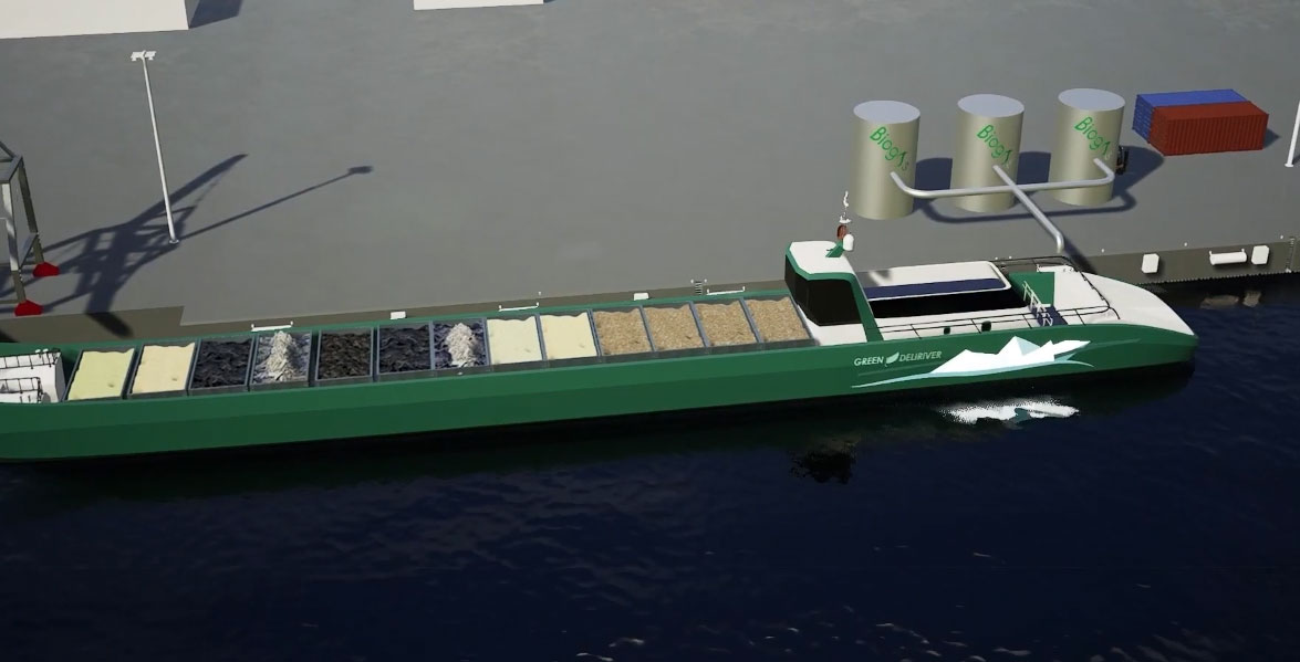 Logistique fluviale : la navette hybride bioGNC-électrique Green Deliriver prévue pour 2024