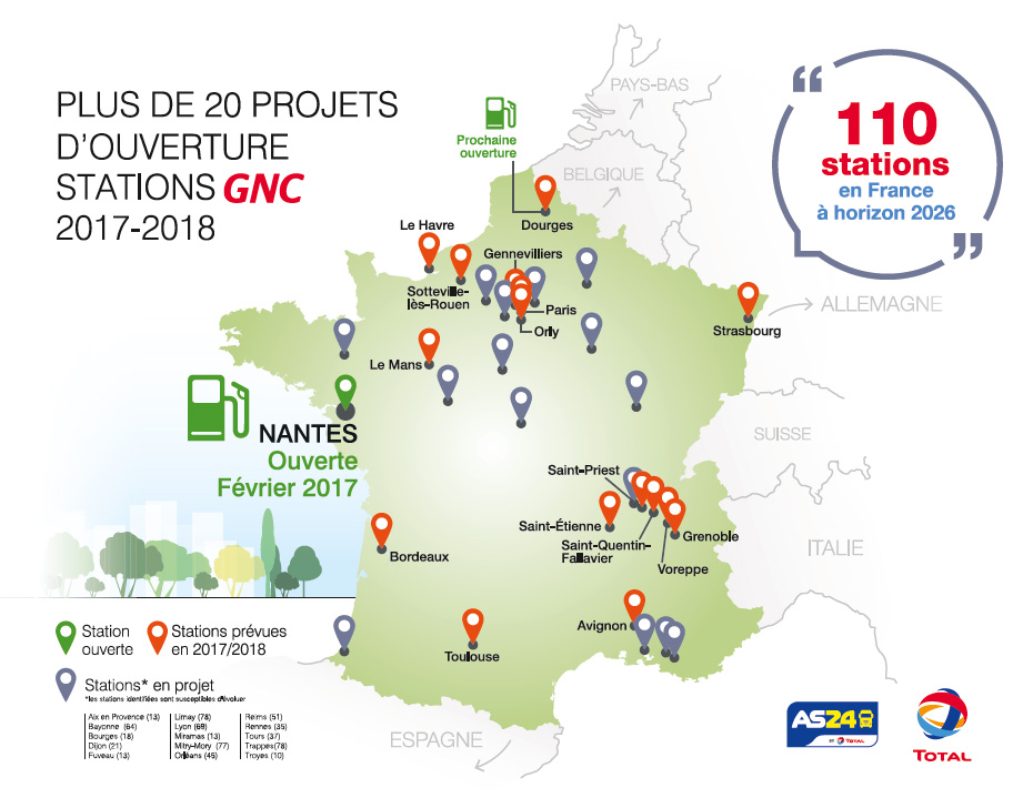 Total et AS24 annoncent un objectif de 110 stations GNV en France d'ici 2026
