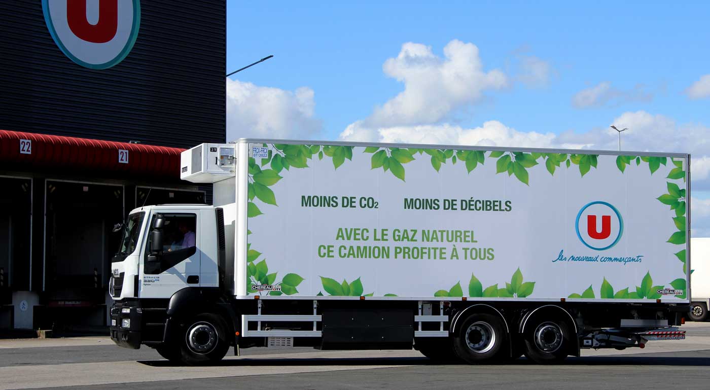 A truck of Super U in France run by natural gas
